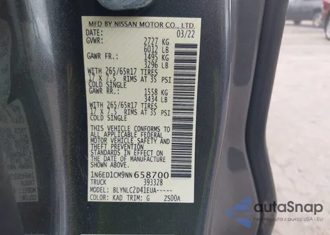 2022 Nissan Frontier King Cab Sv 4X4 z USA, uszkodzony, nr VIN 1N6ED1CM9NN658700